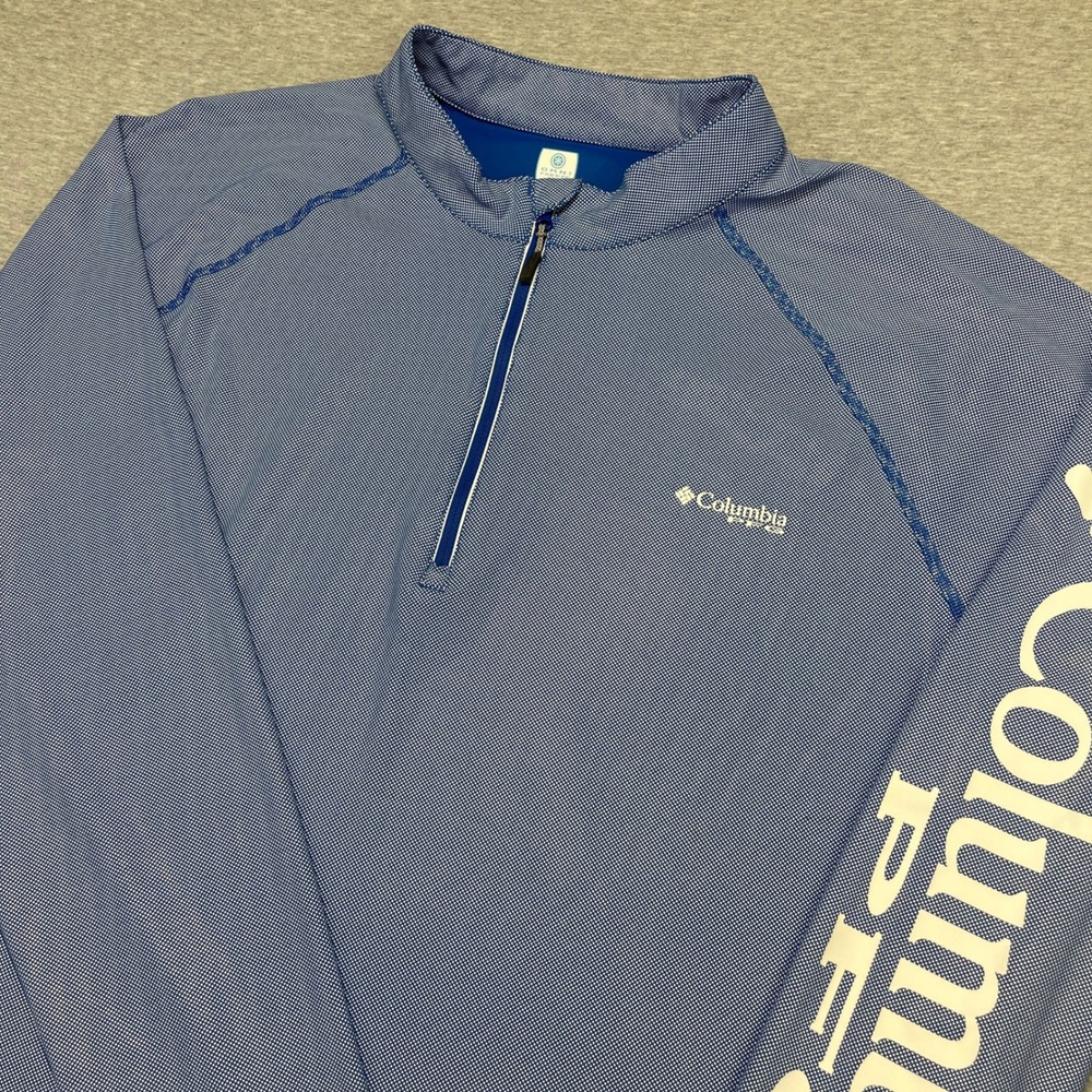 Columbia PFG Mens Large Omni-Freeze Zero Degree 1/4 Zip Fishing Shirt Blue Dot